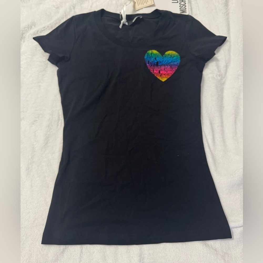 Love Moschino Rainbow Foil Heart Logo Tee
Black US Size 2
